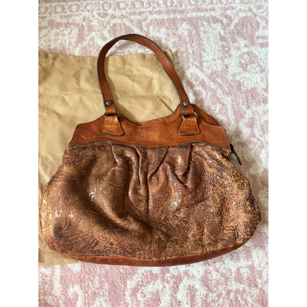 Patricia Nash Tan Leather Metallic Paisley Embossed Hobo Shoulder Bag‎ Tote - Picture 5 of 5